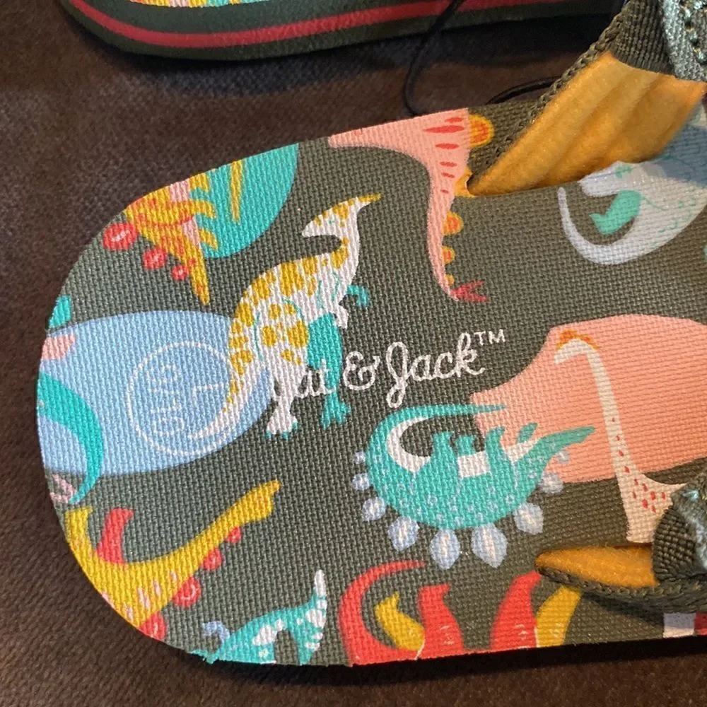 Kids Little Boy Dinosaur Flip Flops Green Size L (9/10)
